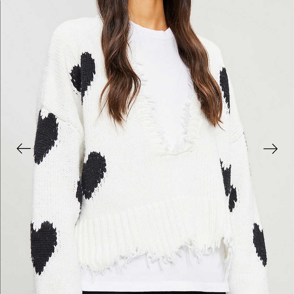 NWT WILDFOX white black heart distressed sweater - Picture 3 of 7